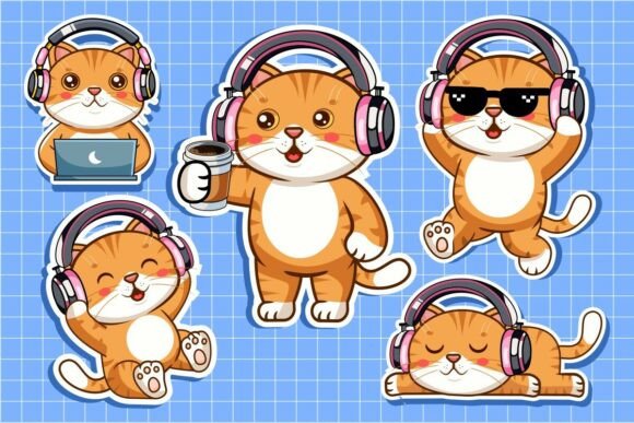 Cute Cat with Headphones Sticker Set Review