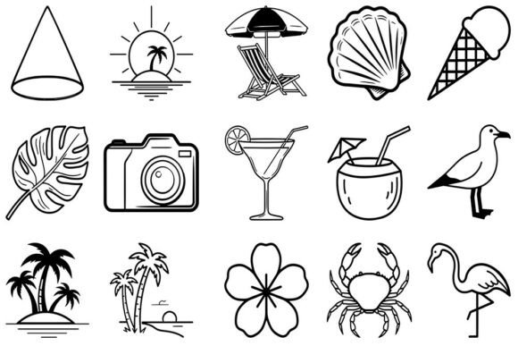 Summer Beach Vacation SVG Icons Set