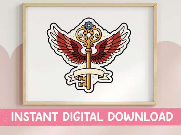Winged Key Tattoo Style Sticker Review